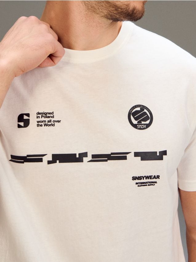 Sinsay - Tricou din bumbac cu mânecă scurtă - crem