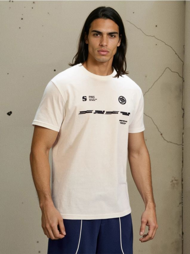 Sinsay - Tricou din bumbac cu mânecă scurtă - crem