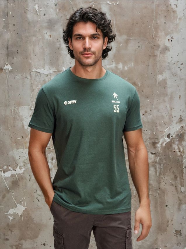 Sinsay - Tricou din bumbac cu mânecă scurtă - albastru-verzui