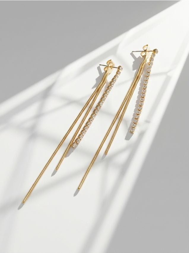 Orecchini pendenti con strass e catenine - oro