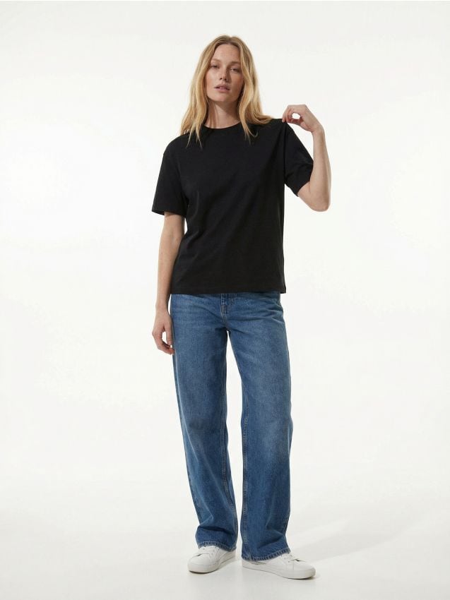 Sinsay - Tricou din bumbac cu mânecă scurtă - negru