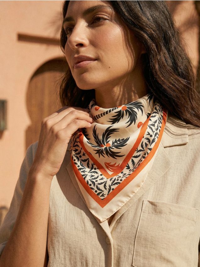 Sinsay - Eșarfă Satinată cu Imprimeu Tropical de Palmieri - multicolor