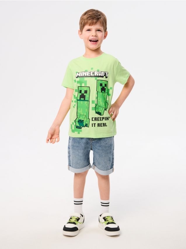 Sinsay - Tricou din bumbac cu imprimeu Minecraft - verde-deschis