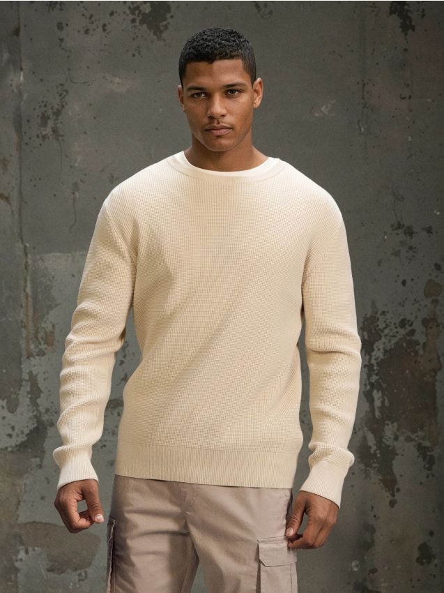 Sinsay - Bawełniany sweter o grubym splocie - kremowy