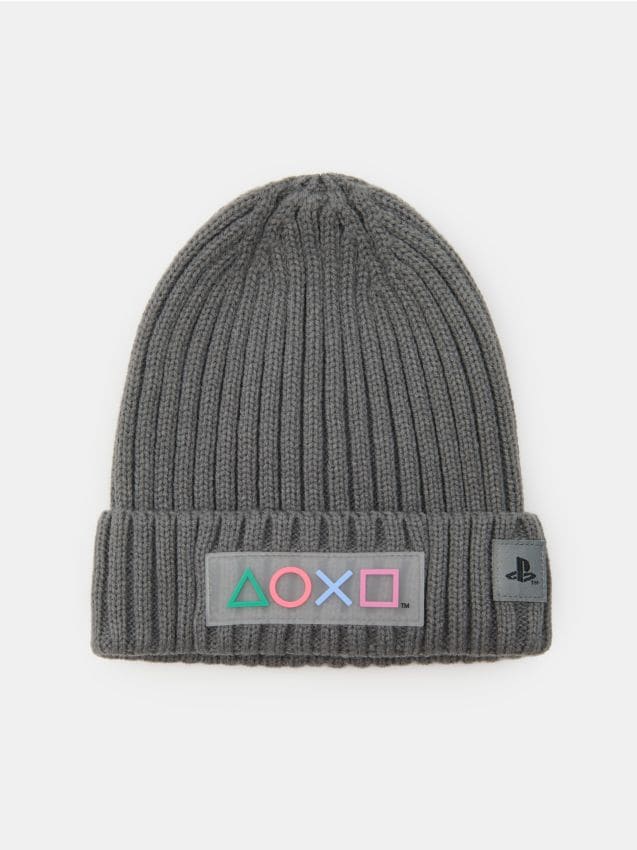 Sinsay - Căciulă beanie din viscoză cu emblemă PlayStation - gri-închis