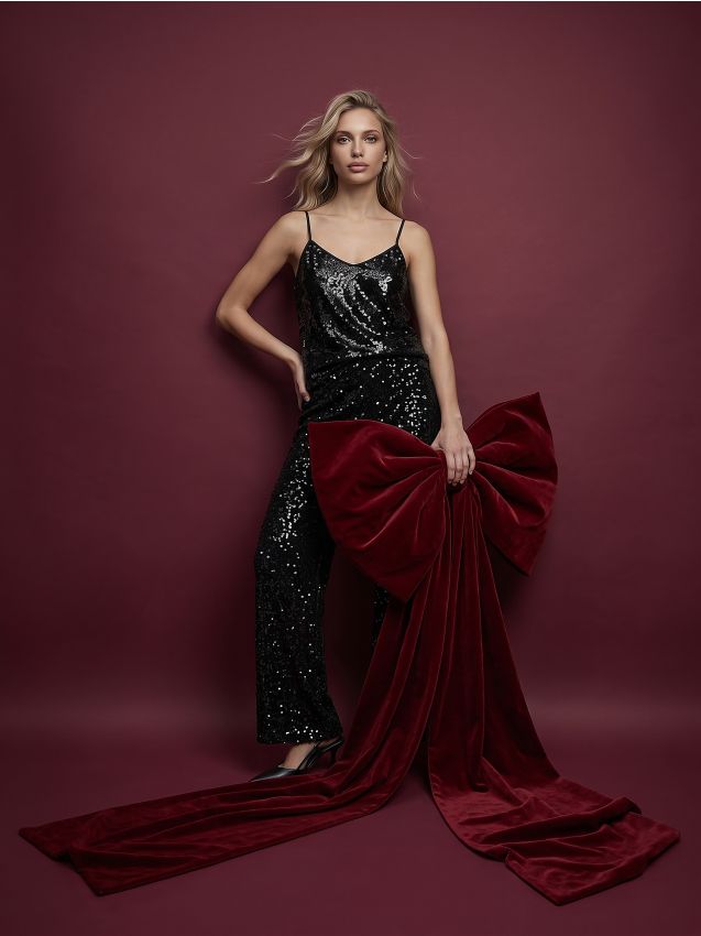 Sinsay - Cekinowe spodnie wide leg - czarny