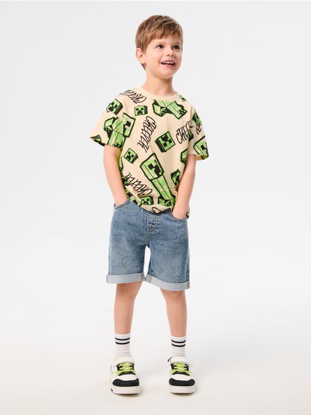 Sinsay - Tricou din bumbac cu imprimeu Minecraft - bej