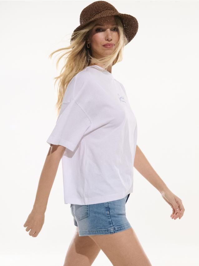 Sinsay - Szorty jeansowe z efektem sprania - niebieski