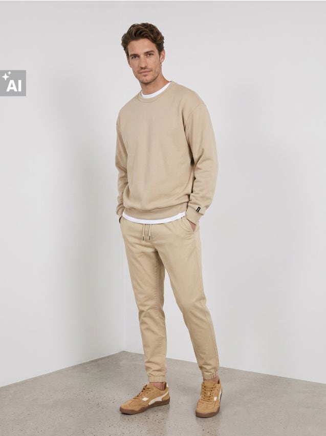 Sinsay - Pantaloni din bumbac jogger - bej