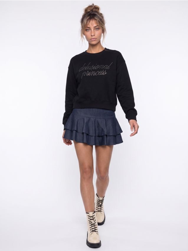 Sinsay - Bluza crewneck din bumbac cu aplicație decorativă - negru