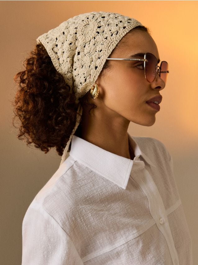 Sinsay - Eșarfă Croșetată pentru Cap cu Legare - crem