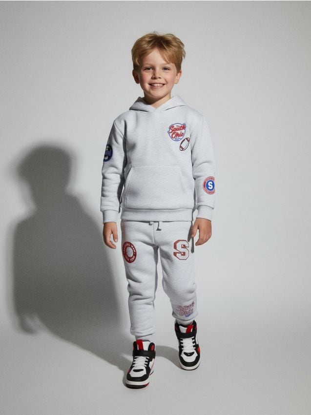 Sinsay - Komplet dresowy: bluza i spodnie z naszywkami - szary