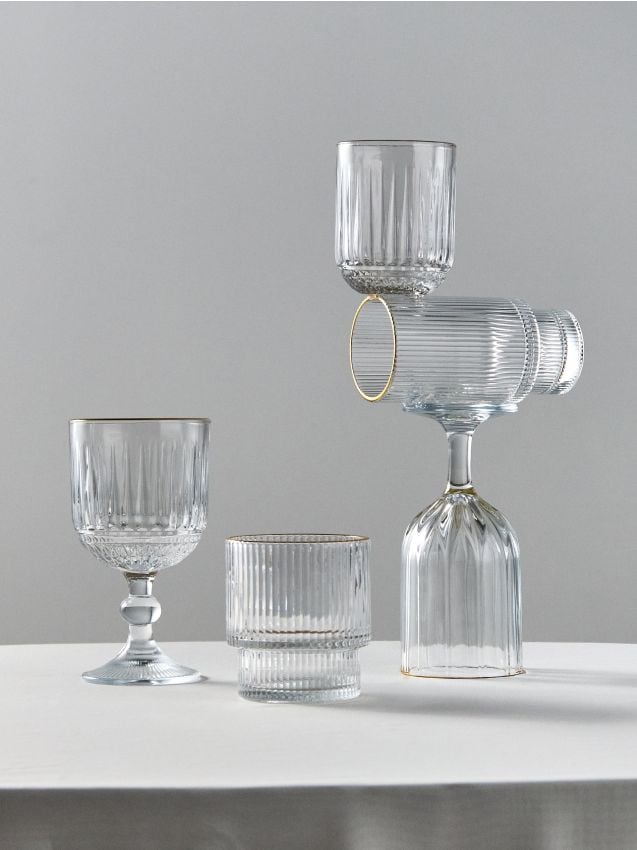 Sinsay - Pahare cu model în relief și margine aurită, set de 4 bucăți - clear