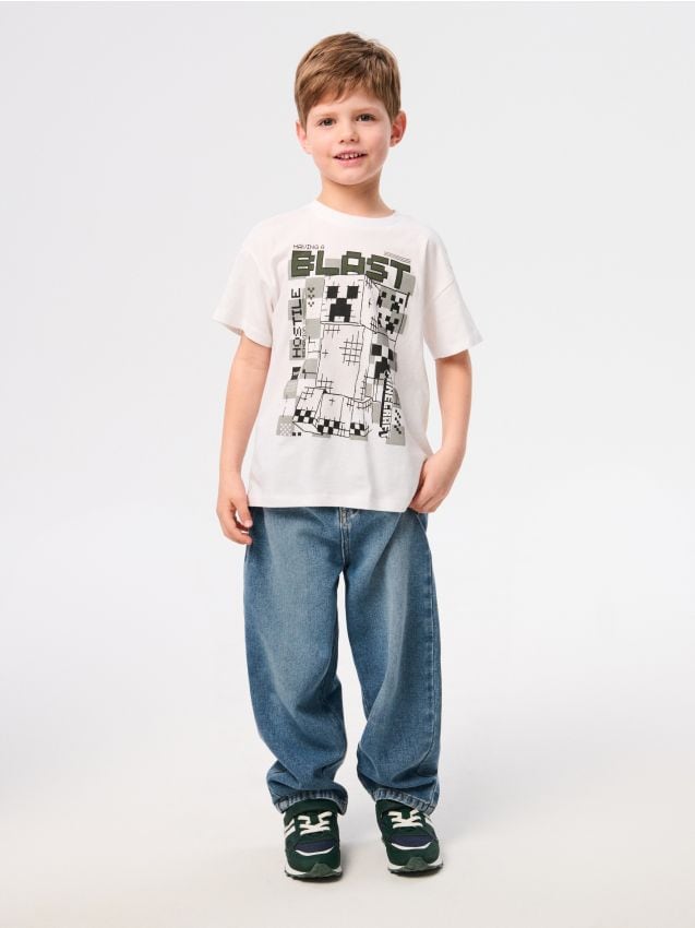 Sinsay - Tricou din bumbac cu imprimeu Minecraft - alb