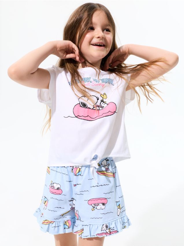 Sinsay - Set din bumbac: tricou și pantaloni scurți Snoopy Peanuts - multicolor
