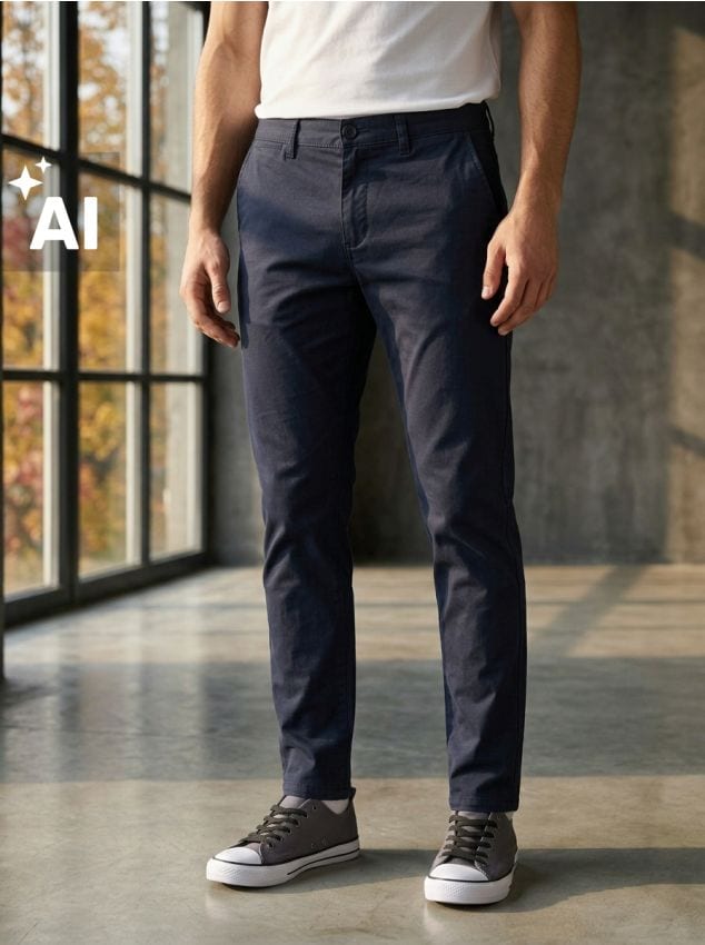 Sinsay - Pantaloni chino slim din bumbac - bleumarin