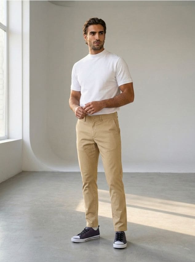 Sinsay - Pantaloni chino slim din bumbac - bej