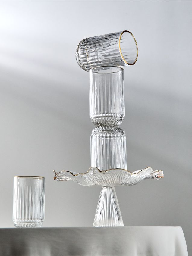 Sinsay - Pahare cu model în relief și margine aurită, set de 4 bucăți - clear