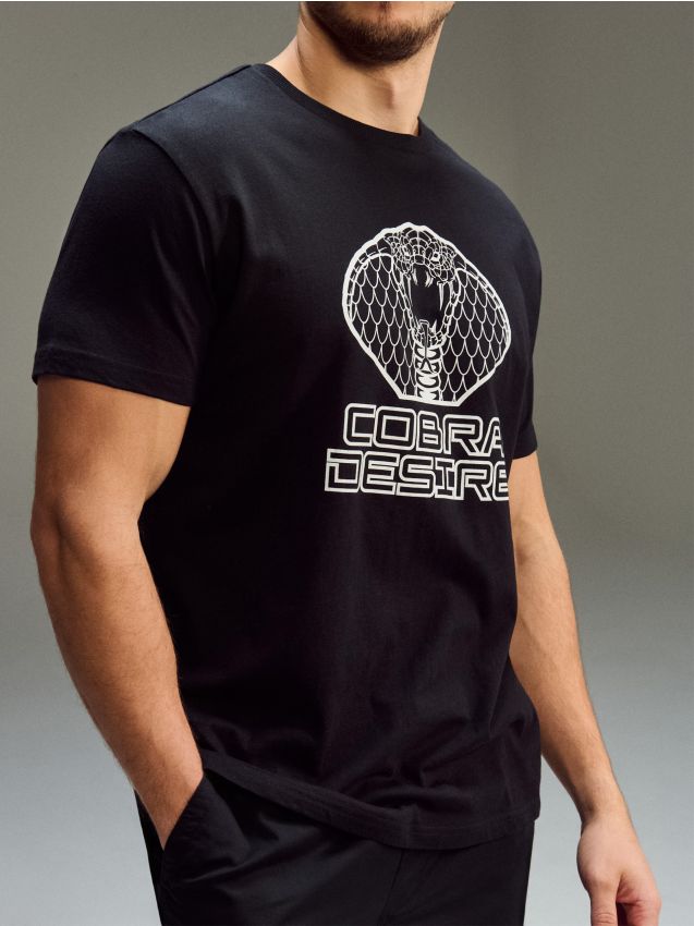 Sinsay - Tricou din bumbac cu imprimeu - negru