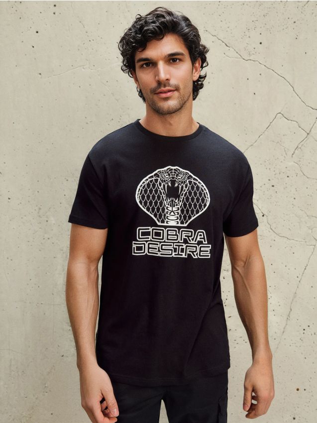 Sinsay - Tricou din bumbac cu imprimeu - negru
