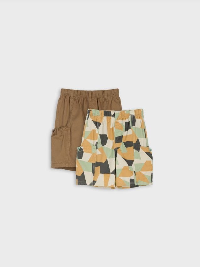 Sinsay - Pantaloni scurți cargo, din bumbac 2 pack - gri-maroniu