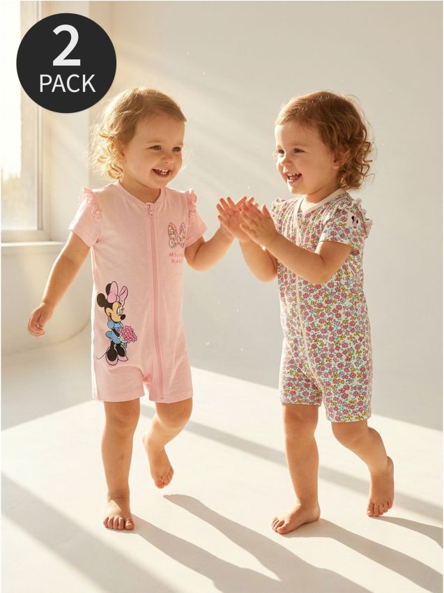 Sinsay - Set 2 salopete din bumbac cu imprimeu Minnie Mouse - roz-pastel