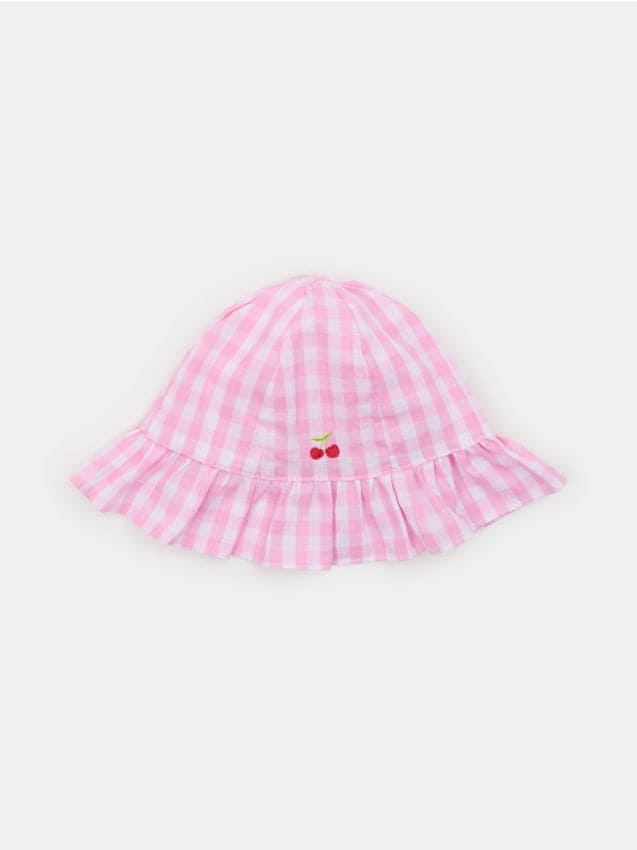 Sinsay - Bucket hat din bumbac în carouri cu broderie cireșe - roz