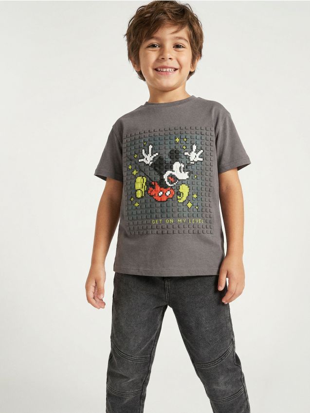 Sinsay - Tricou din bumbac cu imprimeu Mickey Mouse - gri-închis