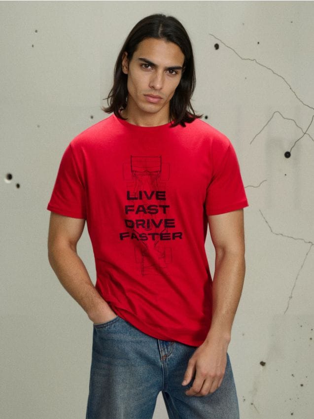 Sinsay - Tricou din bumbac cu mânecă scurtă - roșu