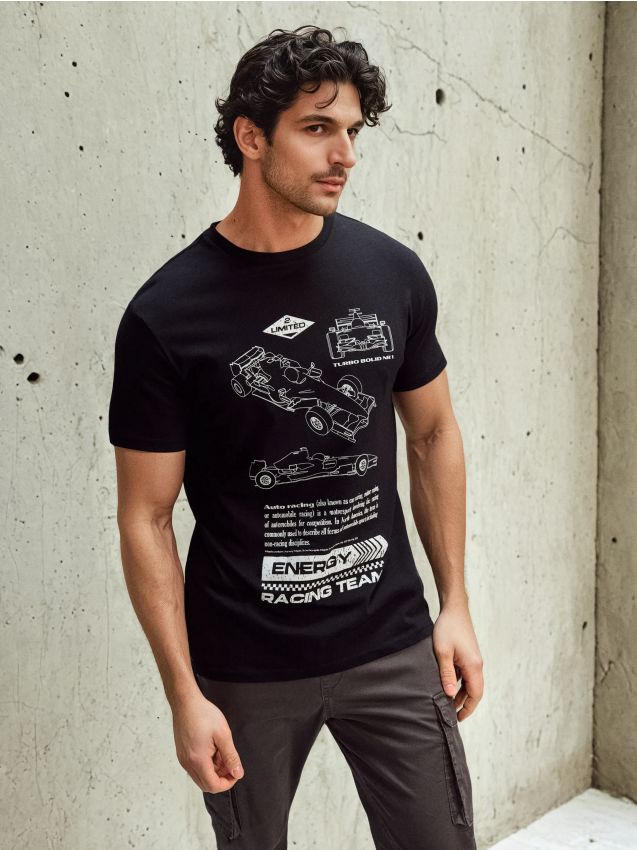 Sinsay - Tricou din bumbac cu mânecă scurtă - negru