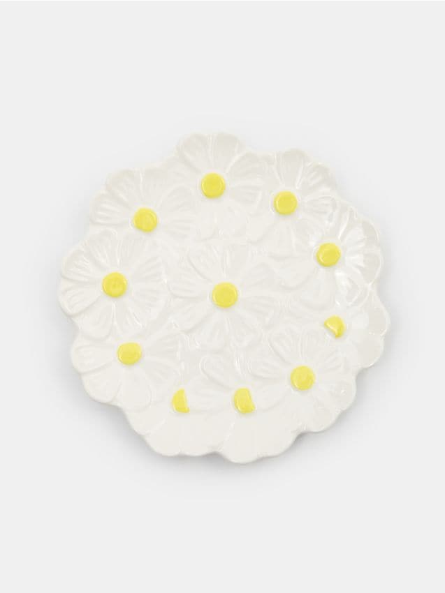 Sinsay - Tavă decorativă cu motiv de margarete - alb