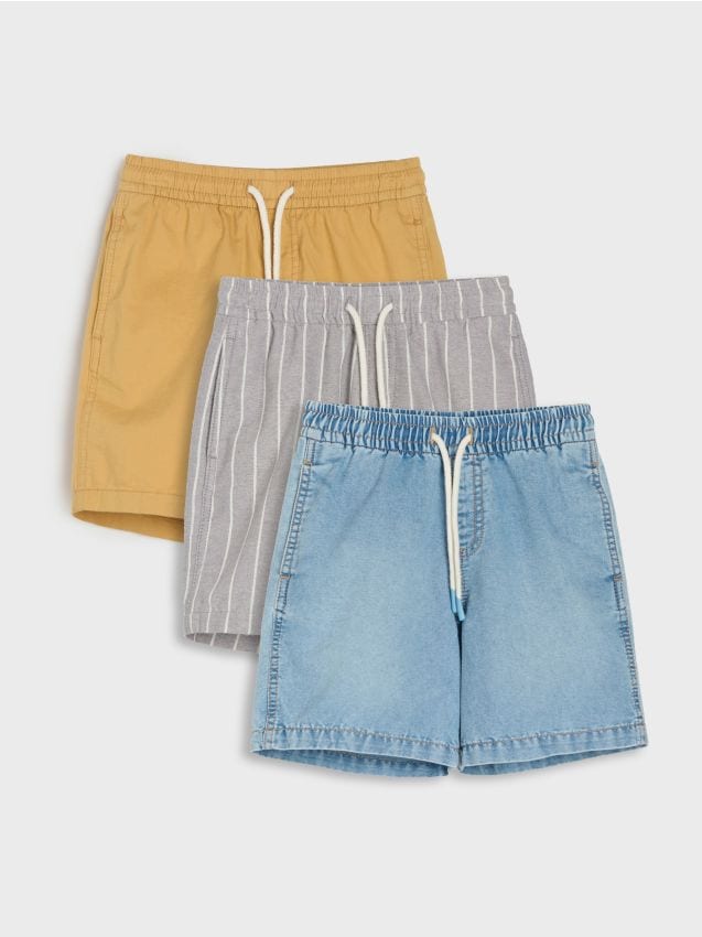 Sinsay - Pantaloni scurți din bumbac cu talie elastică și buzunare, set de 3 - albastru