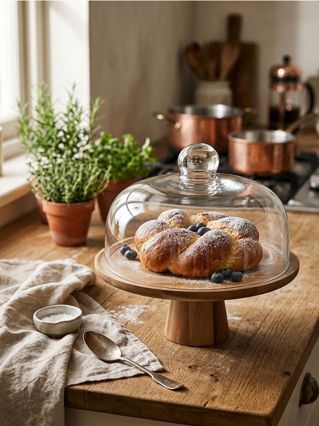 Sinsay - Tavă din lemn de acacia cu clopot de sticlă - bej