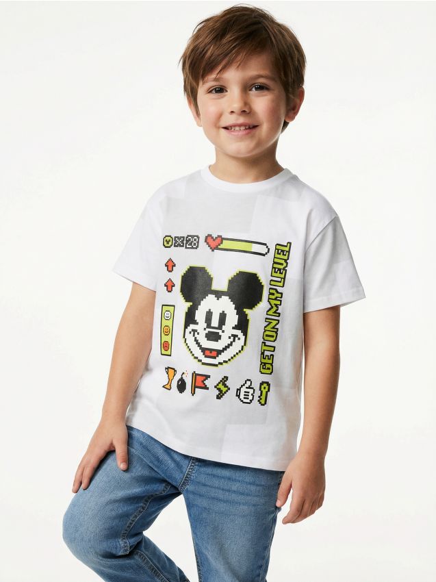 Sinsay - Tricou din bumbac cu imprimeu Mickey Mouse - alb