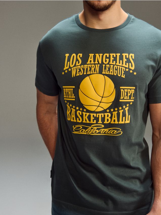 Sinsay - Tricou oversize din bumbac cu imprimeu - albastru-verzui