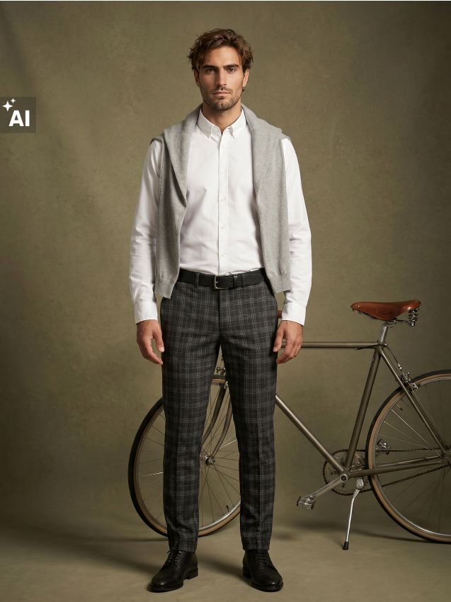 Sinsay - Pantaloni chino slim în carouri cu amestec de vâscoză - gri-închis