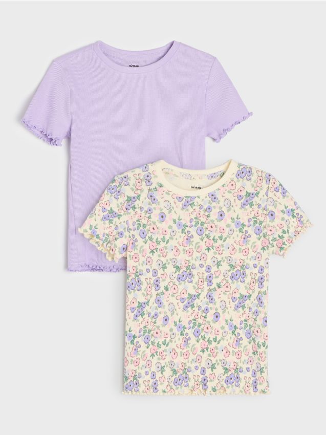 Sinsay - Tricouri din bumbac cu striații și motiv floral - multicolor