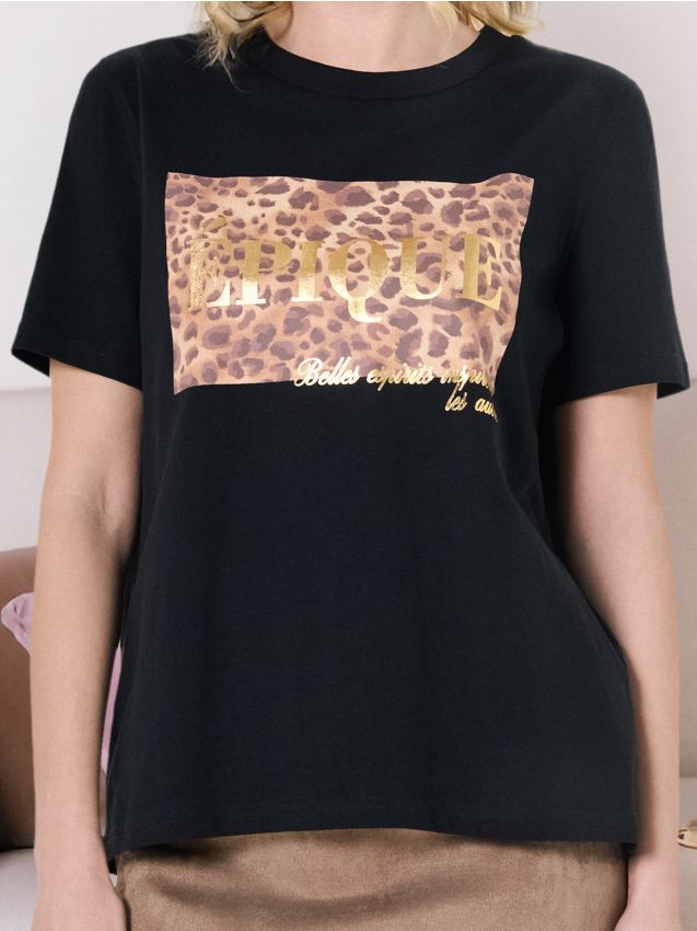 Sinsay - Tricou cu imprimeu decorativ - negru