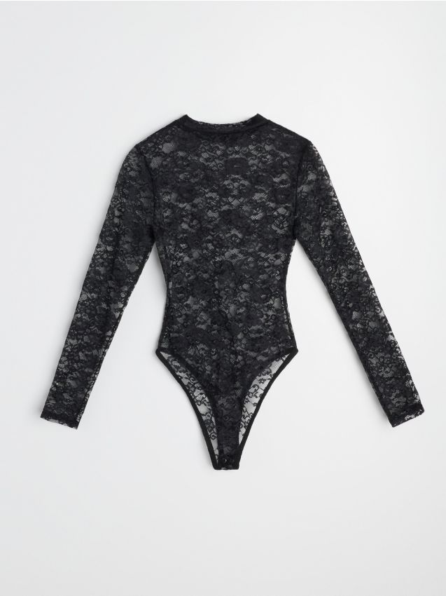 Sinsay - Body din dantelă cu model floral - negru