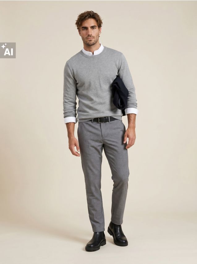 Sinsay - Pantaloni chino slim fit cu amestec de viscoză - gri deschis