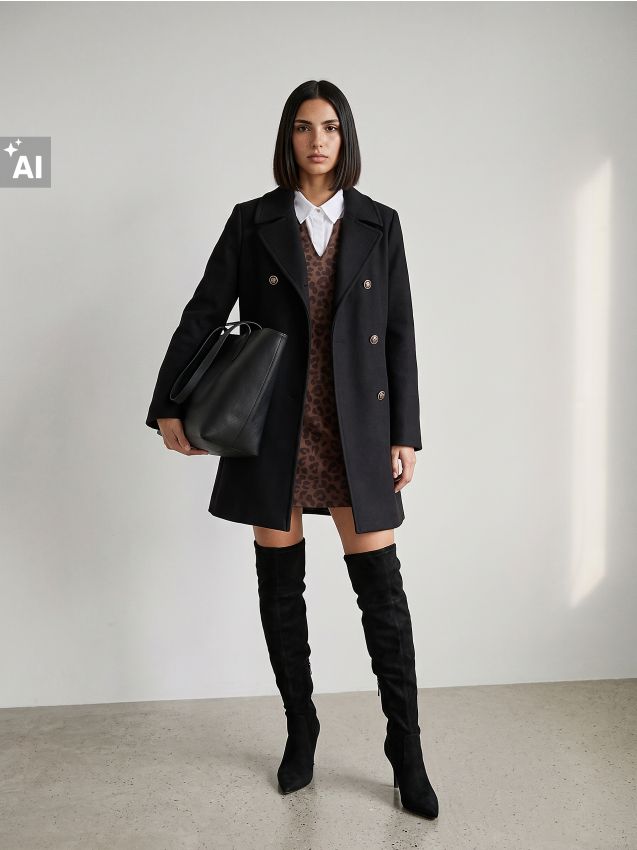 Sinsay - Palton cu două rânduri de nasturi și nasturi decorativi - negru