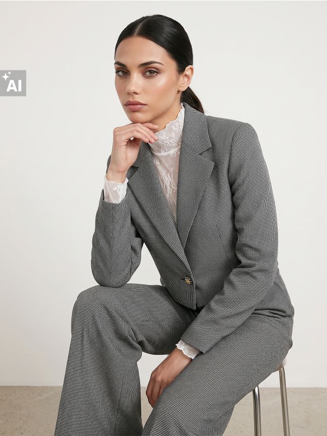 Sinsay - Pantaloni chino cu model geometric și amestec de lână - gri deschis