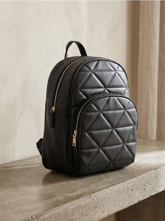 Sinsay - Rucsac matlasat din imitație de piele - negru