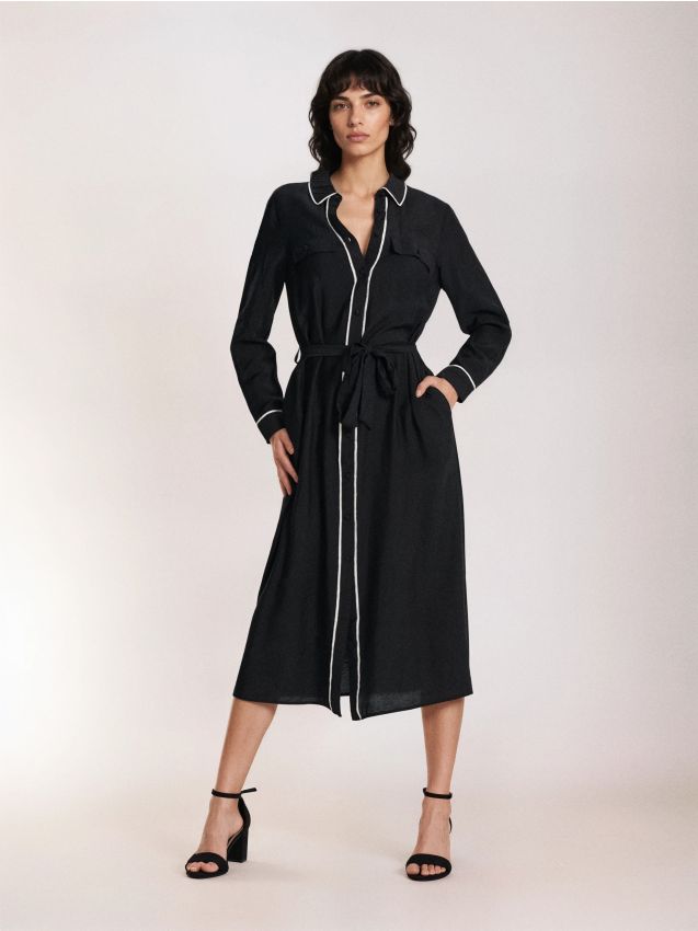 Sinsay - Rochie midi cu curea - negru