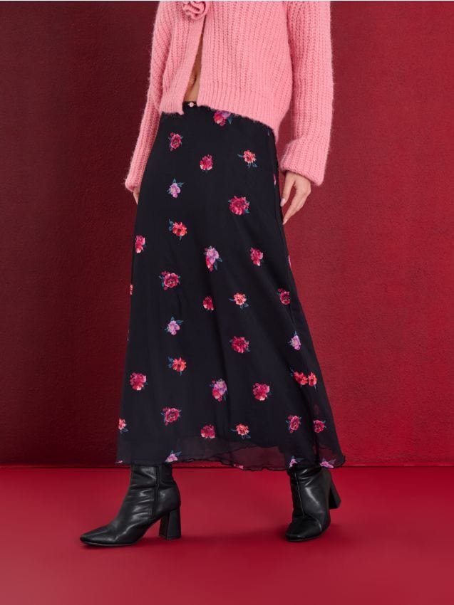 Sinsay - Fustă midi cu imprimeu floral - multicolor