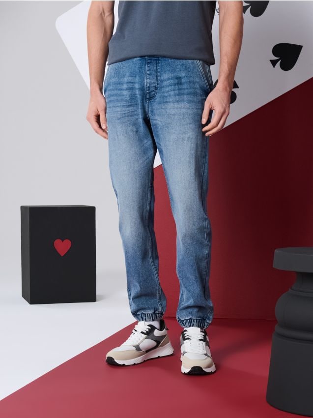 Sinsay - Blugi jogger cu efect spălat - albastru