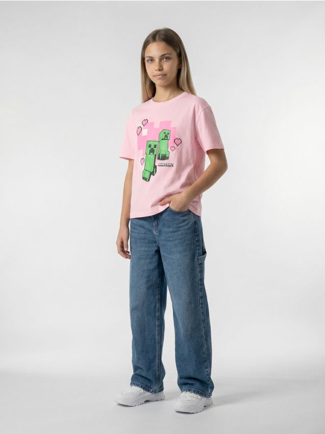 Sinsay - Tricou din bumbac cu imprimeu Minecraft - roz