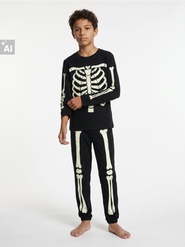 Sinsay - Pijama de Halloween fosforescentă cu motiv de schelet - negru