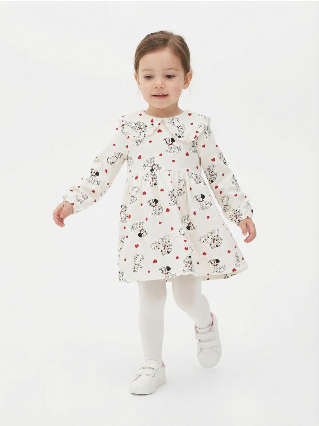 Sinsay - Rochie din bumbac french terry cu guler și volan 101 Dalmatians - crem