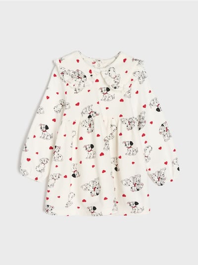 Pamučna haljina od french terry materijala sa kragnom i volanom 101 Dalmatians
